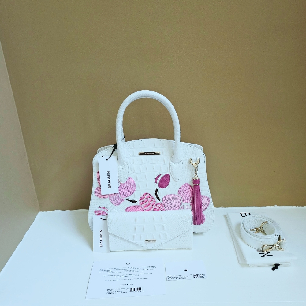 NWT Brahmin SEA SALT WHITE ANABAS w/Veronica Wallet